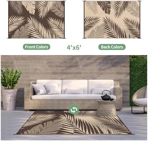 GENIMO Outdoor Rug, Waterproof Plastic Rugs for Patio, 4'x6' Coffee Beige - Image 2