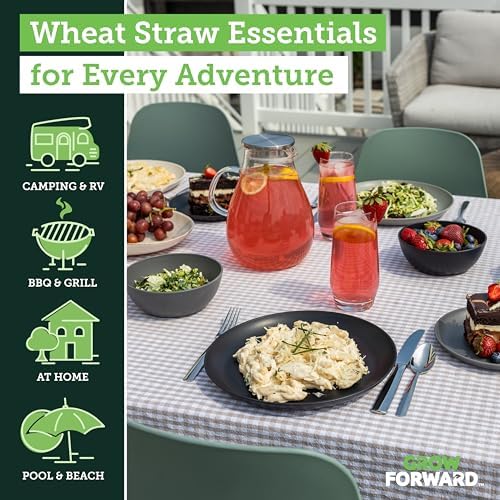 Grow Forward 16-piece Premium Wheat Straw Dinnerware Sets for 4 - Unbreakable Dishwasher & Microwave Safe Plastic Plates and Bowls Sets - Patio, Outdoors, RV, Camping Dishes - Moonlight - Image 2