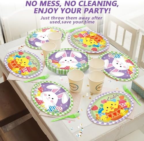 Qyeahkj 50 PCS Easter Oval Paper Plates Large 11' Disposable Bunny Party Decorations Colorful Easter Eggs Supplies Favor for Party Tableware Set - Image 7