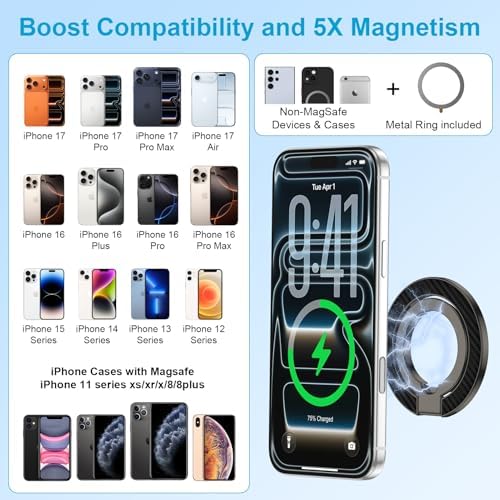 MagSafe Phone Ring Holder, 360° Rotation Magnetic Phone Grip Kickstand - Image 3