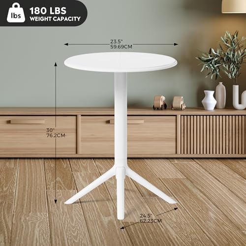Costaelm Patio Table for 4-Person, Outdoor Patio PP Round Dining Table, All-Weather Bistro Dining Table for Backyard Deck Porch Poolside, White - Image 2