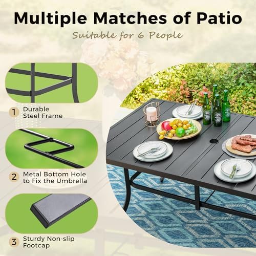 MIXPATIO Patio Table for 6, 59" Black Metal Dining Table w/Umbrella Hole - Image 5