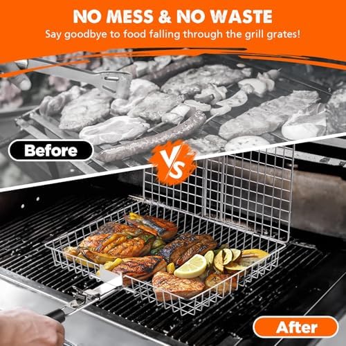 Grill Baskets for Outdoor Grill, 2 Pack Stainless Steel Grilling Baskets - Image 2