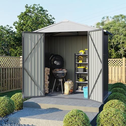Flamaker 6x4 FT Storage Shed Waterproof Metal Garden Shed with Lockable Door Utility Tool Shed Outdoor Storage for Backyard, Patio and Lawn, Grey - Image 6