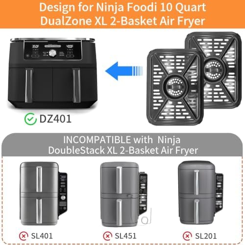 Air Fryer Grill Pan for Ninja Foodi DZ302 DZ401 DZ550 10QT DualZone Air Fryers, Air Fryer Crisper Plate Grill Plate Rack Replacement Parts Tray Accessories with Rubber Bumpers, Dishwasher Safe - Image 4
