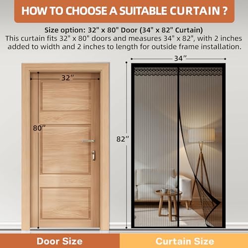 METAONLY Magnetic Screen Door Mesh, Works for Patio, Sliding Door, Keeps Bug Mosquito Out, Fresh Air Flow, Fits 32" x 80" Door - Curtain Size 34" x 82", Black with Lace - Image 2