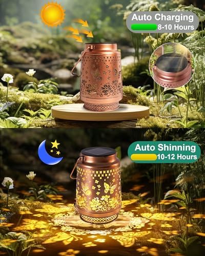 2 Pack Butterfly Solar Lanterns Outdoor Waterproof, Garden Decor Birthday Gifts for Women Mom Grandma Sister, Metal Hanging Solar Lights Outside Decorative for Backyard Patio Lawn Pathway Landscape - Image 4