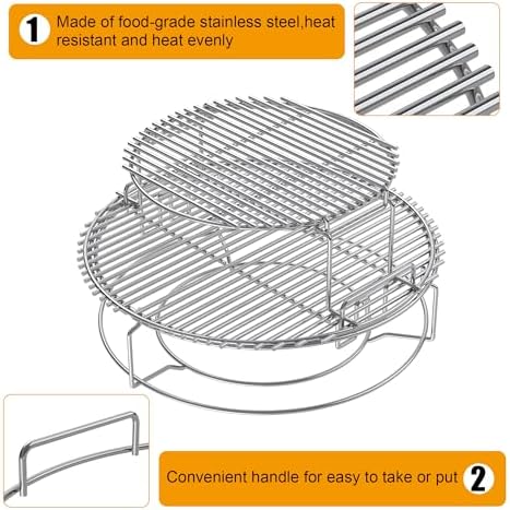 BBQ-PLUS Expander Rack Replacement Kit for XL Big Green Egg,Heavy Duty Stainless Steel 3 Tier 5 Piece Grill Basket Accessories with Removable Cooking Rack System Large - Image 3