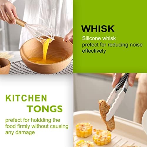 Umite Chef 36pcs Silicone Kitchen Cooking Utensils with Holder, Heat Resistant Cooking Utensils Sets Wooden Handle, Khaki Nonstick Kitchen Gadgets Tools Include Spatula Spoons Turner Pizza Cutter - Image 5