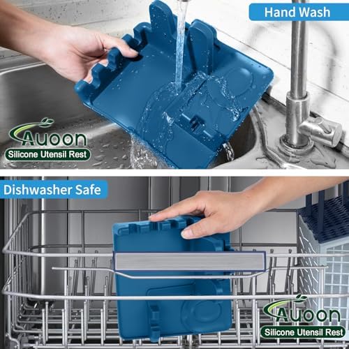AUOON Silicone Utensil Rest with Lid Holder, Large, Fog Blue - Image 7