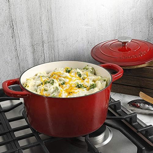 Crock Pot Artisan 5-Quart Round Enameled Cast Iron Dutch Oven – Red, Durable Heavy-Duty Cookware for Slow Cooking, Roasting, Baking with Lid - Image 4