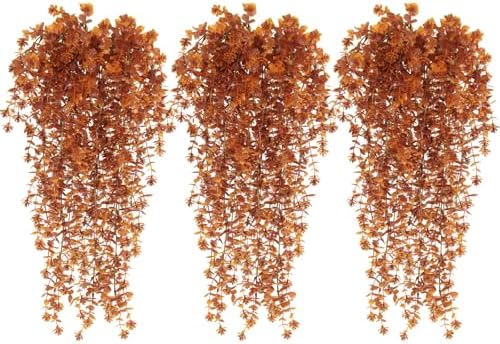RECUTMS Fall Flower Artificial Brown Hanging Plant Outdoor Autumn Decor 3Pc by RECUTMS
