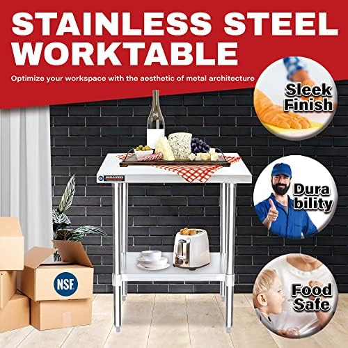 DuraSteel 24x30 Stainless Steel Work Table - NSF Commercial Prep Metal Table - Outdoor Pizza Oven Stand w/Under Shelf - Kitchen Island Laundry Utility Garage Microwave Stand Large Rolling Storage Cart - Image 4
