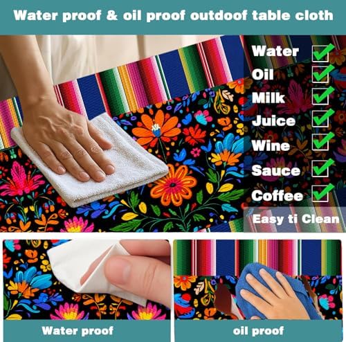 Mexico Picnic Table Cover with Bench Covers and Bag, Camping Essentials, Cinco De Mayo Fiesta Stripes Fitted Table Cover, 6ft Outdoor Tablecloth Waterproof Windproof with Elastic Edge 3 PCS 30x60 Inch - Image 5