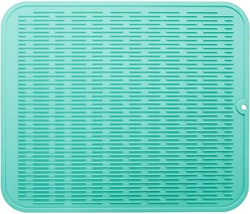 MicoYang Silicone Dish Drying Mat for Multiple Usage,Easy clean,Eco-friendly,Heat-resistant Silicone Mat for Kitchen Counter or Sink,Refrigerator or Drawer Liner Mint 2XL 24 inches x 18 inches by MicoYang