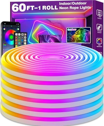 SINLEY Led Neon Rope Light 60FT,Control with App/Remote,Flexible Led Rope Lights,Multiple Modes,IP68 Outdoor RGB Neon Lights Waterproof,Music Sync Gaming Led Strip Lights for Bedroom Indoor by Unknown