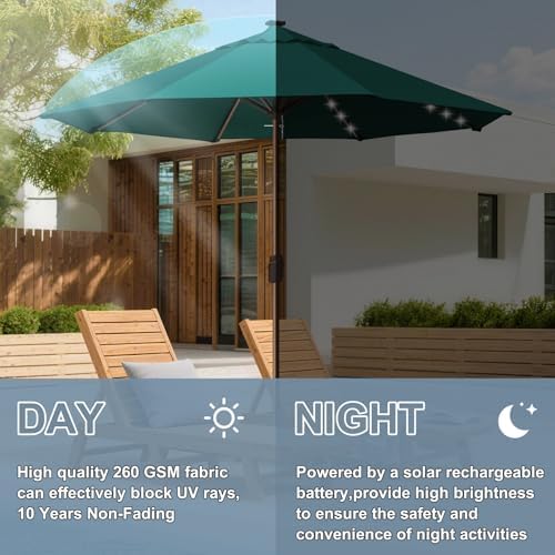 EliteShade USA 10-Year-Non-Fading 10ft Market Patio Umbrella, Commercial Grade Table Sun Umbrella with 80 Solar LED Lights, Crank Open, Windproof & UPF 50+ UV Protection for Garden, Deck, Pool, Backyard, No Tilt, Forest Green - Image 5
