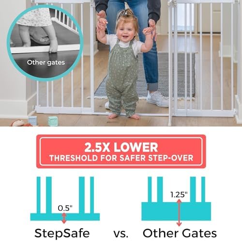 Toddleroo by North States - StepSafe Extra Wide Auto-Close Baby Gate: Pressure or Hardware Mount Metal Safety Gate with Swing Control - Adjustable 29-55 Inches Wide; 30 Inches Tall - White - Image 2