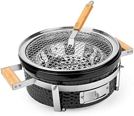ONLYFIRE GRILLS 14”Ceramic Hibachi Charcoal Grill with Grid Lifter, GS305 by ONLYFIREGRILLS