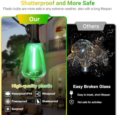 LAMPHOME 26FT ST38 Green Yellow Outdoor String Lights, 12+1 Shatterproof Vintage Edison LED Patio Lights, Waterproof End-to-End Connectable Bistro Lights for Halloween, Christmas, Party, Yard Decor - Image 4