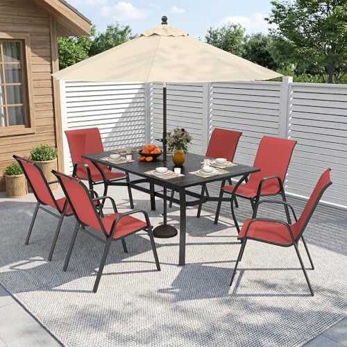 Outdoor Dining Set for 6, Metal Table and Stackable Chairs - Image 2