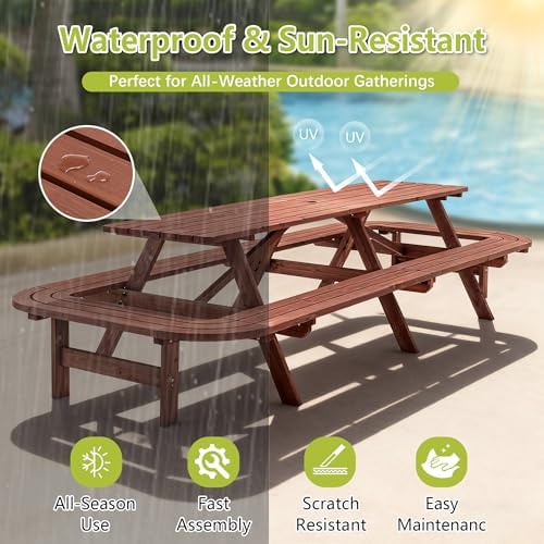 121" Rectangular Picnic Tables for Outdoors,14-16 Person Wooden - Image 6