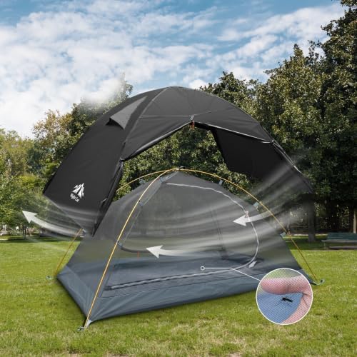 Night Cat 2-Persons Backpacking Tent: Waterproof Lightweight Camping Tent for Two People Hiking Outdoor Mountain with Aluminum Poles and Rainfly Green - Image 2