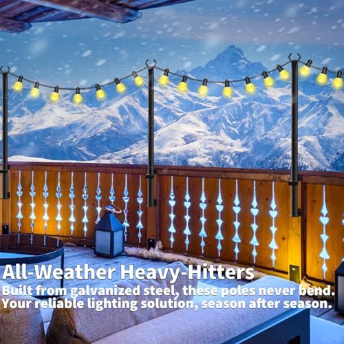 AHRLHR 2 Pack String Light Poles,4 Ft String Light Poles for Outside with Fixing Clips,Metal Poles for Outdoor String Lights, Hanging Light Poles for Deck Fence Garden Backyard Wall Bistro - Image 4