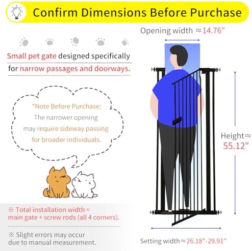 Lumizone Extra Tall Cat Gate 55.12" High 26.18"-29.91" Wide Pet Gate Black - Image 2