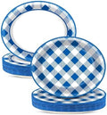 Qyeahkj 50 PCS Blue and White Checkered Oval Paper Plates Large 11” Disposable Picnic Dinner Party Decorations BBQ Supplies Favor for Holiday Baby Shower Birthday Party Tableware Set by Qyeahkj