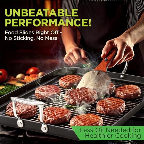 NutriChef 20"x13" Stove Top Grill Pan - Double Burner, Hard-Anodized Non stick Grill & Griddle Pan - Image 6