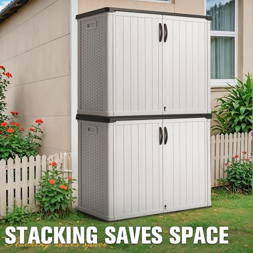 Greesum 26 CUFT Outdoor Storage Cabinet with 2 Lockable Doors, White - Image 5