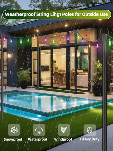 String Light Poles for Outside, 4 Pack 10 ft Adjustable Light Poles - Image 4