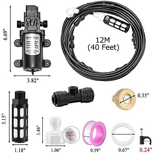 CozyCabin Outdoor Misting Cooling System with Pump - 40ft (12m) Misting Line with Filter + 6 Brass Mist Nozzles (3/4") for Patio Garden Greenhouse Watering Distribution System (12m (40ft)) - Image 6