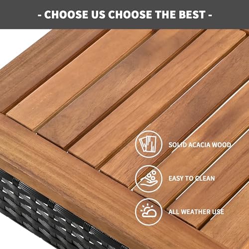 GO 5-Piece Outdoor Acacia Wood Bar Height Table And Four Stools With Cushions, Garden PE Rattan Wicker Dining Table, Foldable Tabletop, High-Dining Bistro Set, All-Weather Patio Furniture, Brown - Image 5