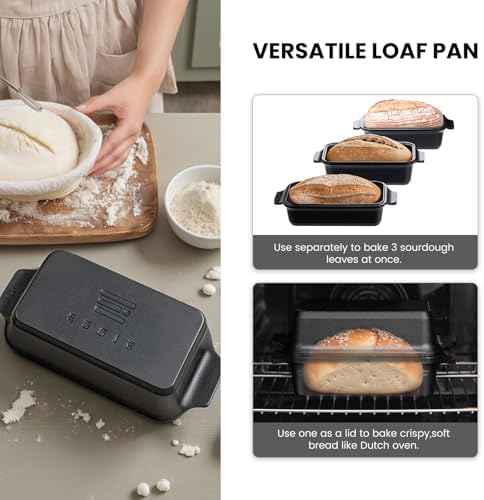 Cast Iron Loaf Pan with Lid, 9×5 Dutch Oven for Sourdough Bread Baking, Dutch Oven Pot with Lid for Bread Baking, Bread Pans for Baking, Pre-Seasoned (3 pieces, 2.2 QT Each) - Image 5