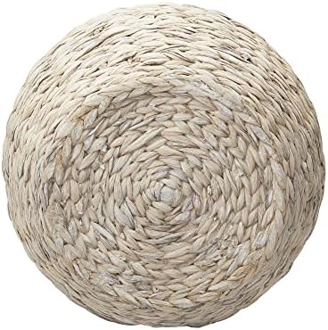 Household Essentials Handwoven Water Hyacinth Barrel Wicker Storage Basket Side Table, Cream Finish - Image 3