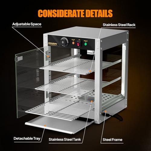 ROVSUN 3-Tier Commercial Food Warmer, 15" Pizza Warmer Food Warmer Display with LED Adjustable Lighting Glass Door Removable Shelves, Countertop Electric Food Warmer for Buffet Restaurant 110V 800W - Image 6