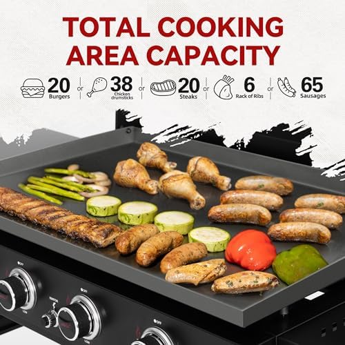 Royal Gourmet GB4000P 4 Burner Propane Gas Griddle, Hard Cover, Side Tables - Image 6