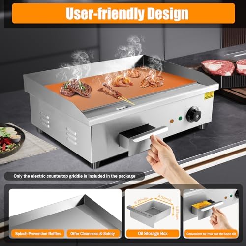 Commercial Electric Countertop Griddle, 110V 3000w Stainless Steel Teppanyaki Grill Indoor Outdoor, 3000W Countertop Flat Top BBQ Plate with 50-300℃ Adjustable Temp Control for Restaurant Snack Truck - Image 6