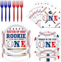 Rookie of the Year First Birthday Decorations, 96Pcs Rookie Year 1st Paper Plates and Napkins Party Tableware Decorations, Baseball Theme One Years Old Forks Decor Supplies for Sports Baby Boy by Deorfuy