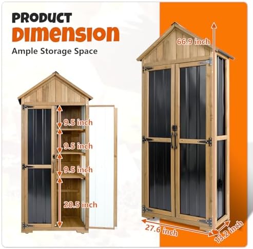 Outdoor Storage Cabinet with Shelves, Wood & Metal Storage Shed with Weatherproof Roof, 3 Removable Shelves, Double Lockable Doors, Adjustable Feet, Outside Storage Cabinet for Garage,Backyard, Patio - Image 5