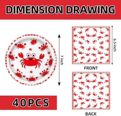 40pcs Crab Birthday Party Decorations Crab Plates and Napkins for Baby Shower Picnic BBQ Crabs Seafood Boil Birthday Party Supplies, Suitable for 20 Guests - Image 2