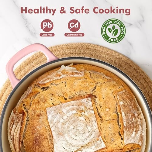 SENSARTE 5.5QT Enameled Cast Iron Dutch Oven Pot with Lid&Cotton Potholders - Image 6