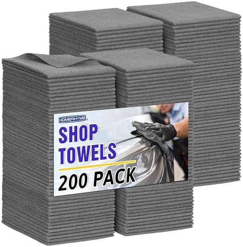Microfiber Cleaning Cloth, 200 Pack Grey Cleaning Rags Microfiber Towel Bulk Absorbent Lint-Free Wash Cloths, All-Purpose Towels for Cars, Shop, Automotive, Garage, Home & Kitchen by HOMERHYME
