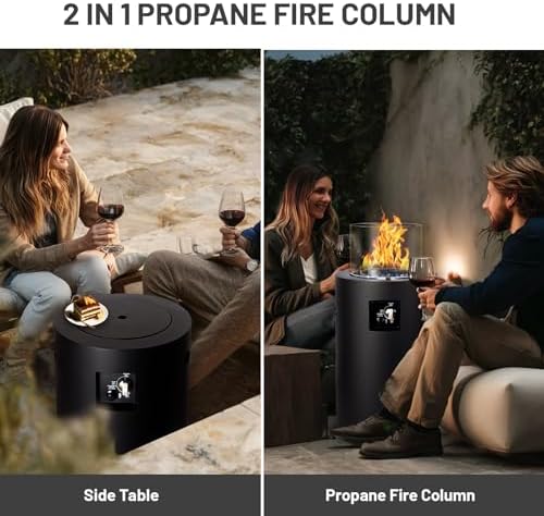 Small Propane Fire Pit Outside, 17 inch Gas Fire Pit Round Fire Column - Image 2