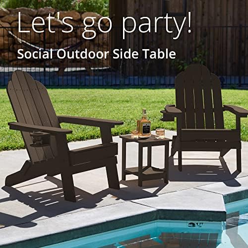 LUE BONA Outdoor Side Table, 2-Tier HDPS Small Patio Table, Dark Brown - Image 5