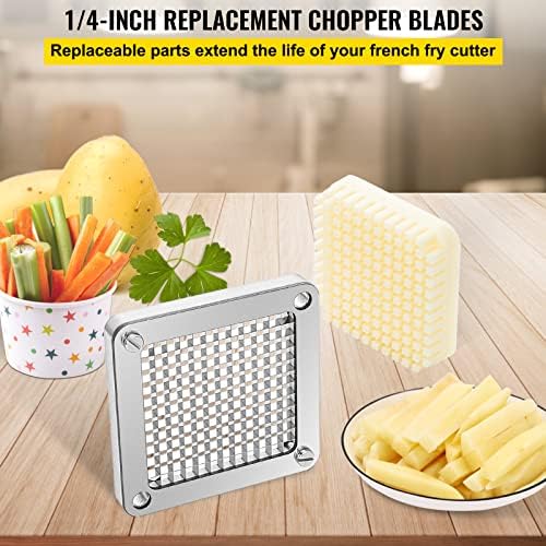VEVOR Replacement Chopper Blade, 1/4 inch, 3 PCS French Fry Blade Assembly with 6 Extra Knives, Stainless Steel Dicer Parts and Push Block for Cutting Potatoes Carrots Onions Cucumbers Mushrooms - Image 2