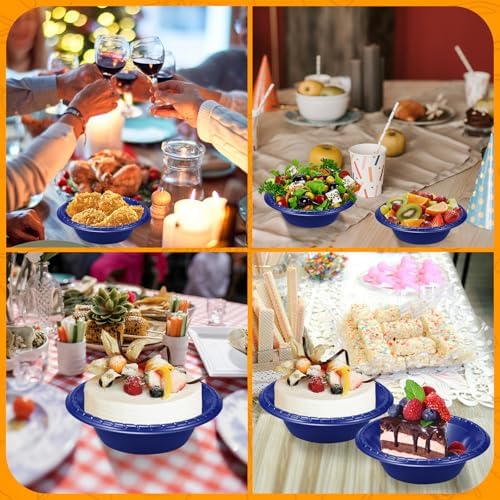 24 Pack 16oz Blue Disposable Plastic Bowls Dessert, Ice Cream, Salad, Soup Serving Cups for Party, Picnic, Food Snacks (Blue) - Image 7