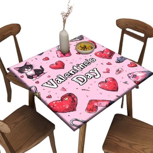 Outdoor Tablecloth Square Fitted, Love is in The Air Pattern Printed on Polyester Patio Bench Cover, Perfect for Meals Coffee Guest Dinners, Fit for 40" x 40" Square Tables by JRBSZMI2